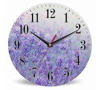 Mxocom Lavender Flowers Wall Clock Sunlight Pastel Violet Lavande Field 10 Inch Silent Non Ticking Battery Operated Clock Vintage Round Clock for Living Room Bedroom Bathroom Office Decor