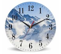 Mxocom Mountain Landscape Wall Clock Winter Snow Cloud Fog Glacier 10 Inch Silent Non Ticking Battery Operated Clock Vintage Round Clock for Living Room Bedroom Bathroom Office Decor