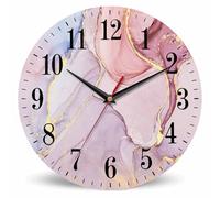 Mxocom Pink Fluid Art Painting Wall Clock Luxury Abstract Transparent Waves and Golden Swirls 10 Inch Silent Non Ticking Battery Operated clock Vintage Round clock for living room Bedroom Office decor