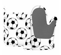 Mxocom Sport Football Pattern Oven Mitts and Pot Holders Sets Traditional Black White Soccer Ball Fitness Silicone Heat Resistant Kitchen Oven Gloves Pot Holder for Cooking