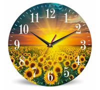 Mxocom Sunflowers Field Wall Clock Sunrise Golden Yellow Sunflower Blooming Bright Sunlight 10 Inch Silent Non Ticking Battery Operated clock Vintage Round clock for living room Bedroom Bathroom decor