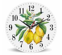 Mxocom Watercolor Lemon Wall Clock Citrus Fruit on a Branch with Green Leaves Buds and Flowers 10 Inch Silent Non Ticking Battery Operated Clock Vintage Round Clock for Living Room Bedroom Decor