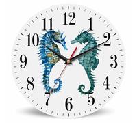 Mxocom Watercolor Seahorse Wall Clock Beautiful Tropical Blue Marine Life 10 Inch Silent Non Ticking Battery Operated Clock Vintage Round Clock for Living Room Bedroom Bathroom Office Decor