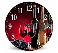 Mxocom Wine Still Life Wall Clock Wine Bottles Glasses Oak Barrels Grapes Red 10 Inch Silent Non Ticking Battery Operated Clock Vintage Round Clock for Living Room Bedroom Bathroom Office Decor