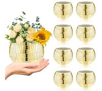 MXOYOXM 8 PCS Disco Ball Vase,Glass Disco Ball Planter Candle Holder Vase Bulk Mirror Disco Ball Flower Vase for Wedding Centerpieces,Birthday,Office,Bedroom(Gold)