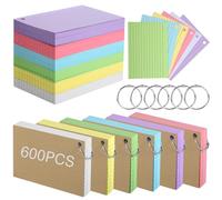 MXP A6 Ruled Index Cards, 600 Pcs Revision Cards with Metal Binder Ring, Colorful Flash Card Lined Note Cards Double Sided Record Cards