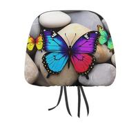 MXPELGHMAD 2 PCS Car Headrest Cover Personalize Stretch Breathable Seat Headrest Protector Colorful Butterfly Stone Headrest Cover Universal Car Head Rest Covers for SUV Vans Trucks Car Accessories