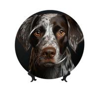 MXPELGHMAD Bone China Decorative Plates 10in Ceramic Dinner Plates with Display Stand Brown and Gray Dog Plate Ceramic Ornaments Art Crafts Round Display Porcelain Plate for Home Office Wall Decor