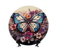 MXPELGHMAD Bone China Decorative Plates 10in Ceramic Dinner Plates with Display Stand Butterfly Floral Plate Ceramic Ornaments Art Crafts Round Display Porcelain Plate for Home Office Wall Decor