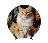 MXPELGHMAD Bone China Decorative Plates 10in Ceramic Dinner Plates with Display Stand Cats Animal Plate Ceramic Ornaments Art Crafts Round Display Porcelain Plate for Home Office Wall Decor