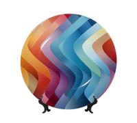 MXPELGHMAD Bone China Decorative Plates 10in Ceramic Dinner Plates with Display Stand Rainbow Curve Plate Ceramic Ornaments Art Crafts Round Display Porcelain Plate for Home Office Wall Decor