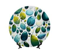 MXPELGHMAD Bone China Decorative Plates 6in Ceramic Dinner Plates with Display Stand Cartoon Green Pebbles Plate Ceramic Ornaments Art Crafts Round Display Porcelain Plate for Home Office Wall Decor