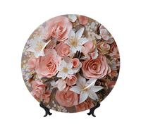 MXPELGHMAD Bone China Decorative Plates 8in Ceramic Dinner Plates with Display Stand Floral Wedding Bouquet Plate Ceramic Ornaments Art Crafts Round Display Porcelain Plate for Home Office Wall Decor