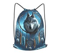 MXPELGHMAD Drawstring Backpack Draw String Back Bag 3D Wolf Dream Catcher Drawstring Bags Cinch Sack Gym Bags