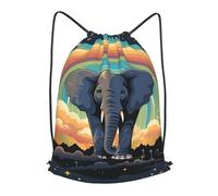 MXPELGHMAD Drawstring Backpack Draw String Back Bag A cute elephant on a rainbow background Drawstring Bags Cinch Sack Gym Bags