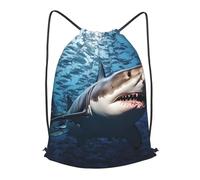 MXPELGHMAD Drawstring Backpack Draw String Back Bag A shark swims in the sea Drawstring Bags Cinch Sack Gym Bags