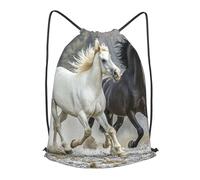 MXPELGHMAD Drawstring Backpack Draw String Back Bag Black and White Horses Running Drawstring Bags Cinch Sack Gym Bags