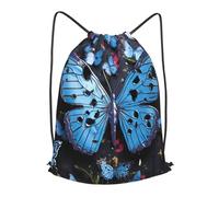 MXPELGHMAD Drawstring Backpack Draw String Back Bag Blue butterfly Drawstring Bags Cinch Sack Gym Bags