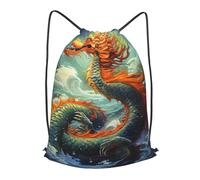 MXPELGHMAD Drawstring Backpack Draw String Back Bag Chinese Dragon Oil Painting Drawstring Bags Cinch Sack Gym Bags