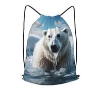 MXPELGHMAD Drawstring Backpack Draw String Back Bag Cool Animal White Polar Bear Drawstring Bags Cinch Sack Gym Bags
