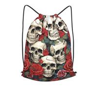 MXPELGHMAD Drawstring Backpack Draw String Back Bag Cool Skull head and Roses Drawstring Bags Cinch Sack Gym Bags