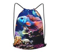 MXPELGHMAD Drawstring Backpack Draw String Back Bag Coral Reef Fish Aquarium Drawstring Bags Cinch Sack Gym Bags
