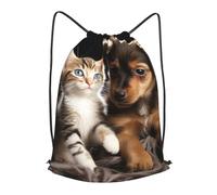 MXPELGHMAD Drawstring Backpack Draw String Back Bag Cute Cats and Dogs Playing Drawstring Bags Cinch Sack Gym Bags