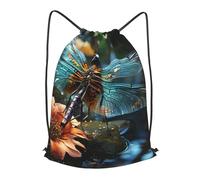 MXPELGHMAD Drawstring Backpack Draw String Back Bag Dragonfly flying on the pond Drawstring Bags Cinch Sack Gym Bags
