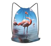 MXPELGHMAD Drawstring Backpack Draw String Back Bag Flock of Flamingos on The Beach Drawstring Bags Cinch Sack Gym Bags