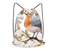 MXPELGHMAD Drawstring Backpack Draw String Back Bag Floral Print Watercolor Robin Bird Drawstring Bags Cinch Sack Gym Bags