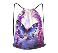 MXPELGHMAD Drawstring Backpack Draw String Back Bag Flower butterfly on wisteria vine Drawstring Bags Cinch Sack Gym Bags