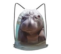 MXPELGHMAD Drawstring Backpack Draw String Back Bag hippopotamus cub Drawstring Bags Cinch Sack Gym Bags