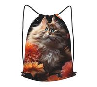 MXPELGHMAD Drawstring Backpack Draw String Back Bag Images of cats and flowers Drawstring Bags Cinch Sack Gym Bags