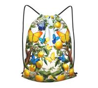 MXPELGHMAD Drawstring Backpack Draw String Back Bag Lemons and butterflies on the tree Drawstring Bags Cinch Sack Gym Bags