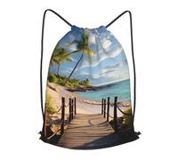 MXPELGHMAD Drawstring Backpack Draw String Back Bag Palm Trees Beach Sea Ocean Drawstring Bags Cinch Sack Gym Bags