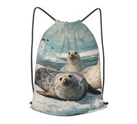 MXPELGHMAD Drawstring Backpack Draw String Back Bag Seals on ice Drawstring Bags Cinch Sack Gym Bags