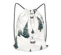 MXPELGHMAD Drawstring Backpack Draw String Back Bag Ski Lift With Fir Tree Drawstring Bags Cinch Sack Gym Bags