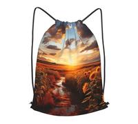 MXPELGHMAD Drawstring Backpack Draw String Back Bag Sunset over sunflower field Drawstring Bags Cinch Sack Gym Bags