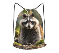 MXPELGHMAD Drawstring Backpack Draw String Back Bag Woodland raccoon animal Drawstring Bags Cinch Sack Gym Bags