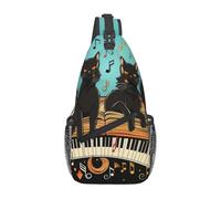 MXPELGHMAD Sling Bag Crossbody Shoulder Bag Cross Chest Bag Four black cats lying on the piano keyboard Sling Backpack Travel Hiking Daypack