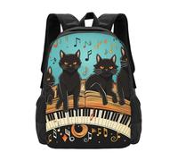 MXPELGHMAD Travel Backpack Carry-on Daypack Four black cats lying on the piano keyboard Laptop Backpack Lightweight Shoulder Bags for Women Men