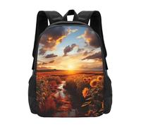 MXPELGHMAD Travel Backpack Carry-on Daypack Sunset over sunflower field Laptop Backpack Lightweight Shoulder Bags for Women Men