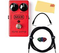 MXR M102 Dyna Comp Compact Compression Pedal Bundle with Instrument Cable, Patch Cable, 3 Pack Fender Picks, and Austin Bazaar Polishing Cloth