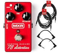 MXR M78 Custom Badass '78 Distortion Pedal - Bundle with 2 Instrument Cables and 2 Patch Cables