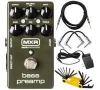 MXR M81 Bass Innovations Preamp Effects Pedal with Tonebird 9V 1500mA Power Supply, Groovetech Multi-Tool, Patch Cable, Instrument Cable Bundle for Live or Recording