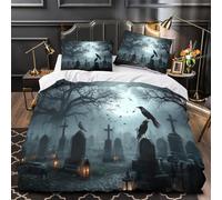 MXRMXR 3D Design Printed 3 Pcs Bedding Set Bedroom Decor Zipper Closure Soft Haunted Cemetery Comforter Cover Machine Washable Hotel Quality for Youth,Teens,Boys Quilt Cover Single（140x200cm）