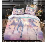 MXRMXR 3D Design Printed 3PCs Bedding Set Bedroom Decor Super Unicorn Trio Comforter Cover Durable Machine Washable for Teens,Women,Boys Fantasy Magical Quilt Cover King（220x240cm）
