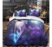 MXRMXR 3D Print 3-Piece Bedding Set Bed Decor Zipper Ultra Soft Unicorn Fantasy Comforter Cover Breathable Wrinkle-Resistant for Teens,Kids,Women magical Night Quilt Cover Double（200x200cm）