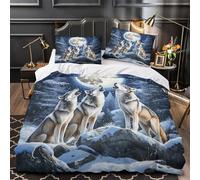 MXRMXR 3D Print 3-Piece Bedding Set Home Decor Hidden Zipper Super Wolf Howling Duvet Cover Durable Hotel Quality for Adults,Girls,Teenagers Winter Forest Comforter Cover Single（135x200cm）