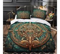 MXRMXR 3D Print 3PCs Bedding Set Bed Decor Zipper Closure Design Aztec Calendar Quilt Cover Washable Anti-allergic for Adults,Kids,Women Ancient Mesoamerican Duvet Cover Single（140x200cm）